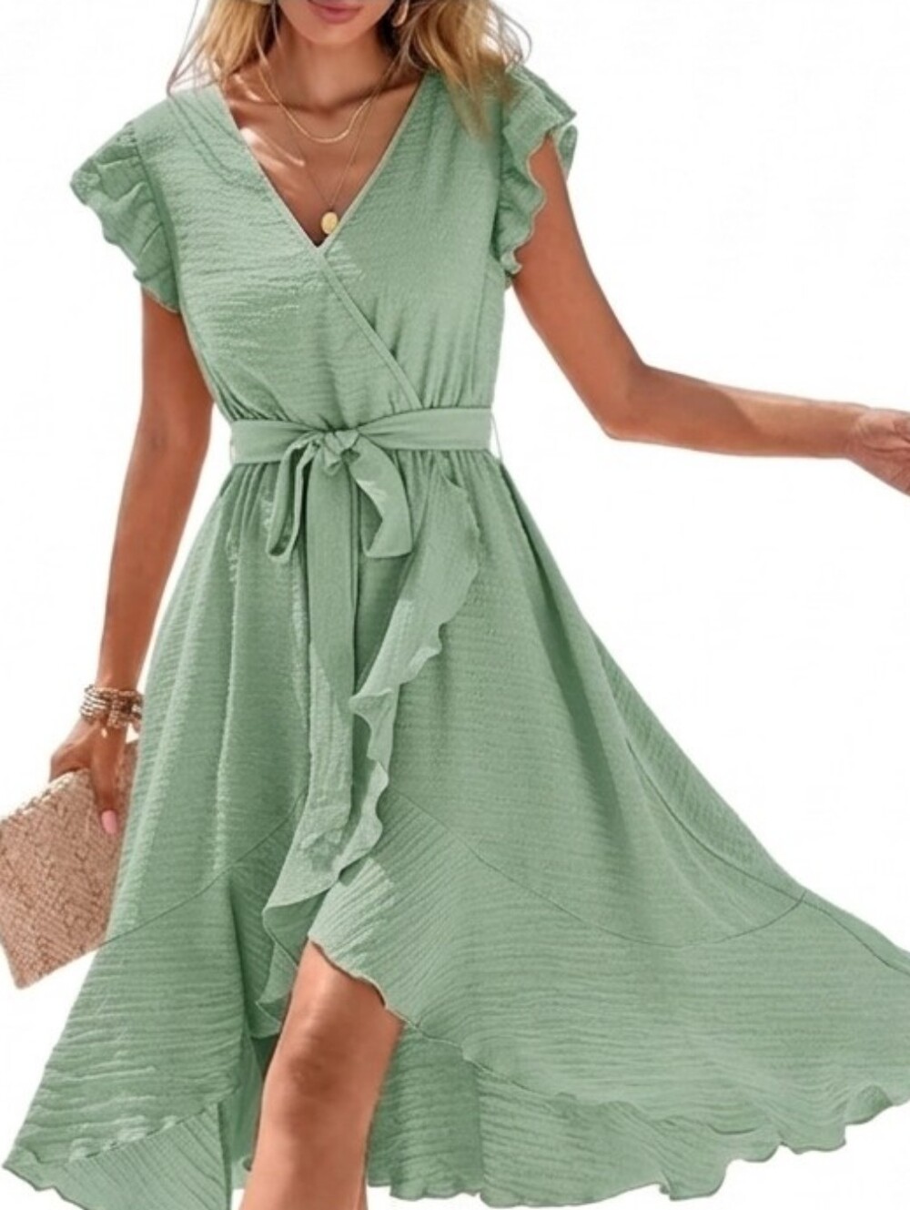 Altar’d State Green Menta Ruffle Asymmetrical Wrap Dress Women's Sz XS